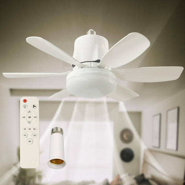 Socket Ceiling Fan Light - Screw in Fan and Bulb Combo 20 inch 40W 3000-6500K with Remote White
