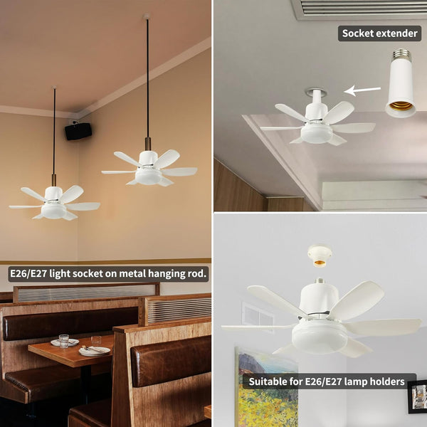 Socket Ceiling Fan Light - Screw in Fan and Bulb Combo 20 inch 40W 3000-6500K with Remote White