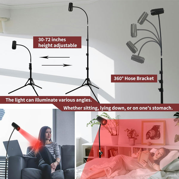 red light therapy lamp stand - infrared light therapy lamp near for face body at home adjustable beam 660nm&850nm 20w
