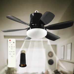 Socket Ceiling Fan Light - Screw in Fan and Bulb Combo 20 inch 40W 3000-6500K with Remote Black