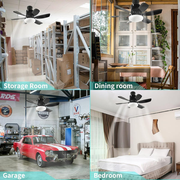 Socket Ceiling Fan Light - Screw in Fan and Bulb Combo 20 inch 40W 3000-6500K with Remote Black