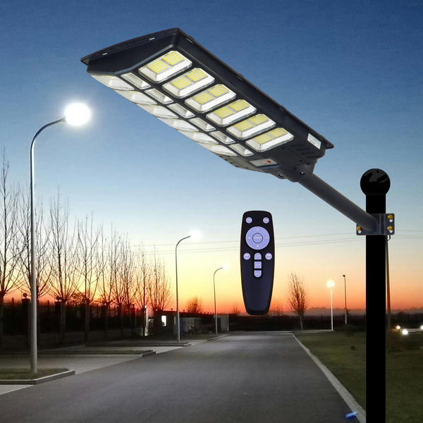 Solar Street Light Outdoor 3000W Parking lot Light Waterproof Dusk to Dawn Motio Sensor Large Big Bright Commercial Solar Powered Ligth White for Outside